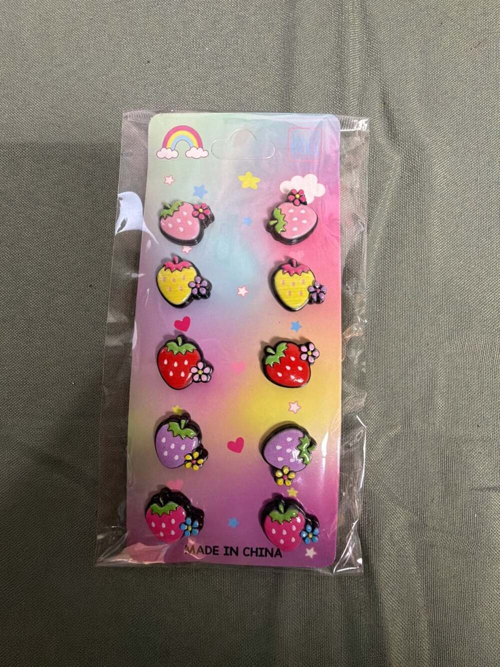 Cute Strawberry Shoe Charms and Hair Ties Set